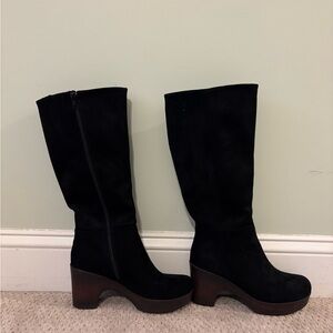 Black Suede Knee-High Platform Boots